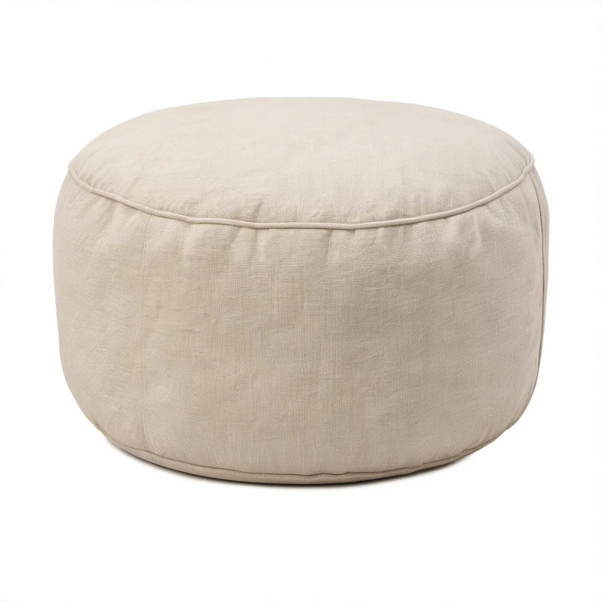 Round Cream Upholstered Ottoman, 20 in x 20 in x 16 in