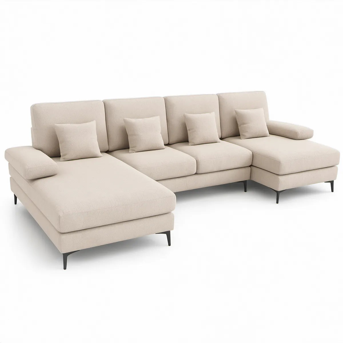 Cream U-Shaped Dual Chaise Sectional, 130 in W x 65 in D x 34 in H