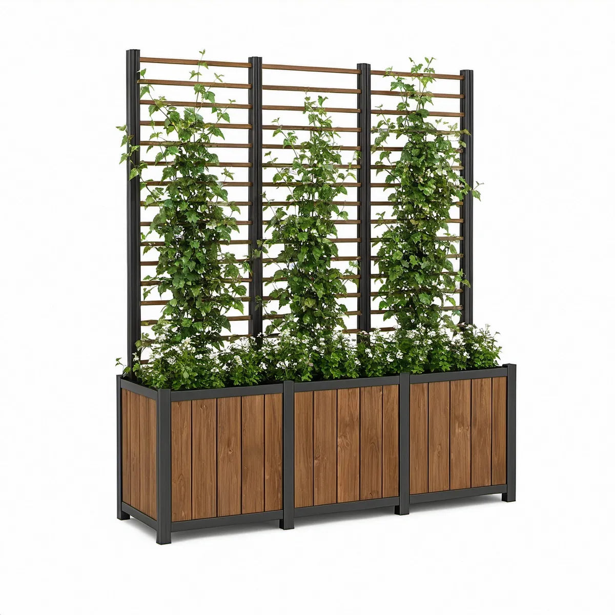 72 in x 18 in x 72 in Raised Garden Planter with Trellis, Brown/Black Steel and WPC