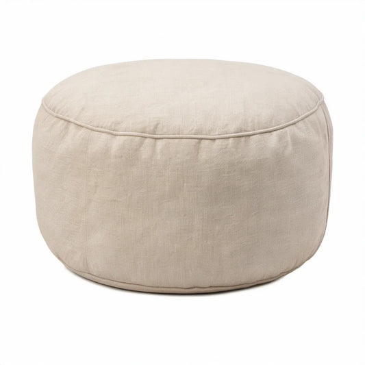 Round Cream Upholstered Ottoman, 20 in x 20 in x 16 in