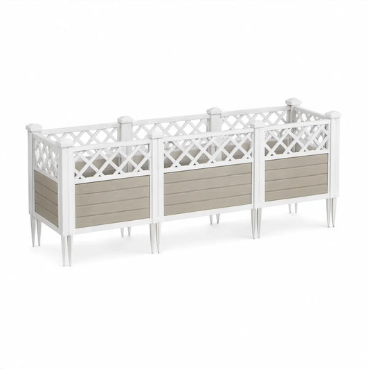 83.5 x 35.4 x 43.3 in Raised Garden Planter with Lattice Trellis, White/Gray