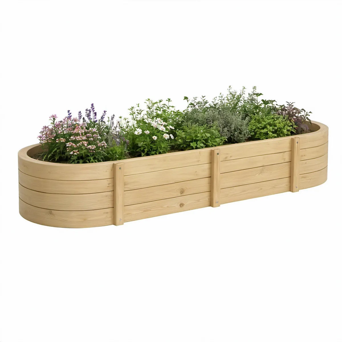 Natural Solid Pine Wood Oval Raised Garden Bed, 78.7 x 29.5 x 15.7 in