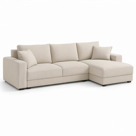 Cream Right-Facing Chaise Sectional Sofa with Polyester Upholstery, 111 x 65 x 34 in