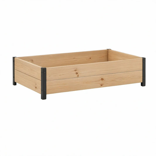 Raised Garden Bed Planter, Solid Pine Wood, Natural/Black, 48 x 24 x 12 in