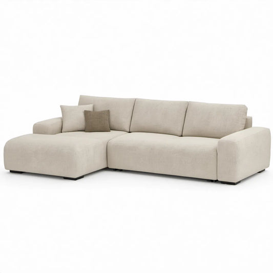 Beige Left-Facing Chaise Sectional Sofa, 112 in. W x 65 in. D x 34 in. H