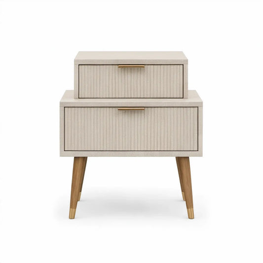 2-Drawer Ivory Nightstand with Fluted Fronts, 24 x 18 x 26 in